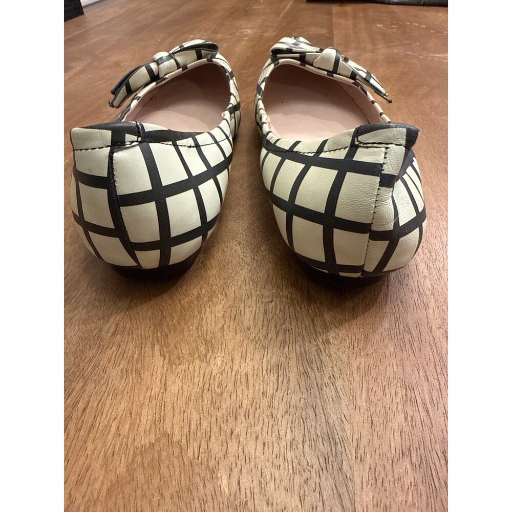 Kate Spade Suki Bow Pointed Toe Flats — Black & White Windowpane Plaid, Size 9.5 - Picture 6 of 7